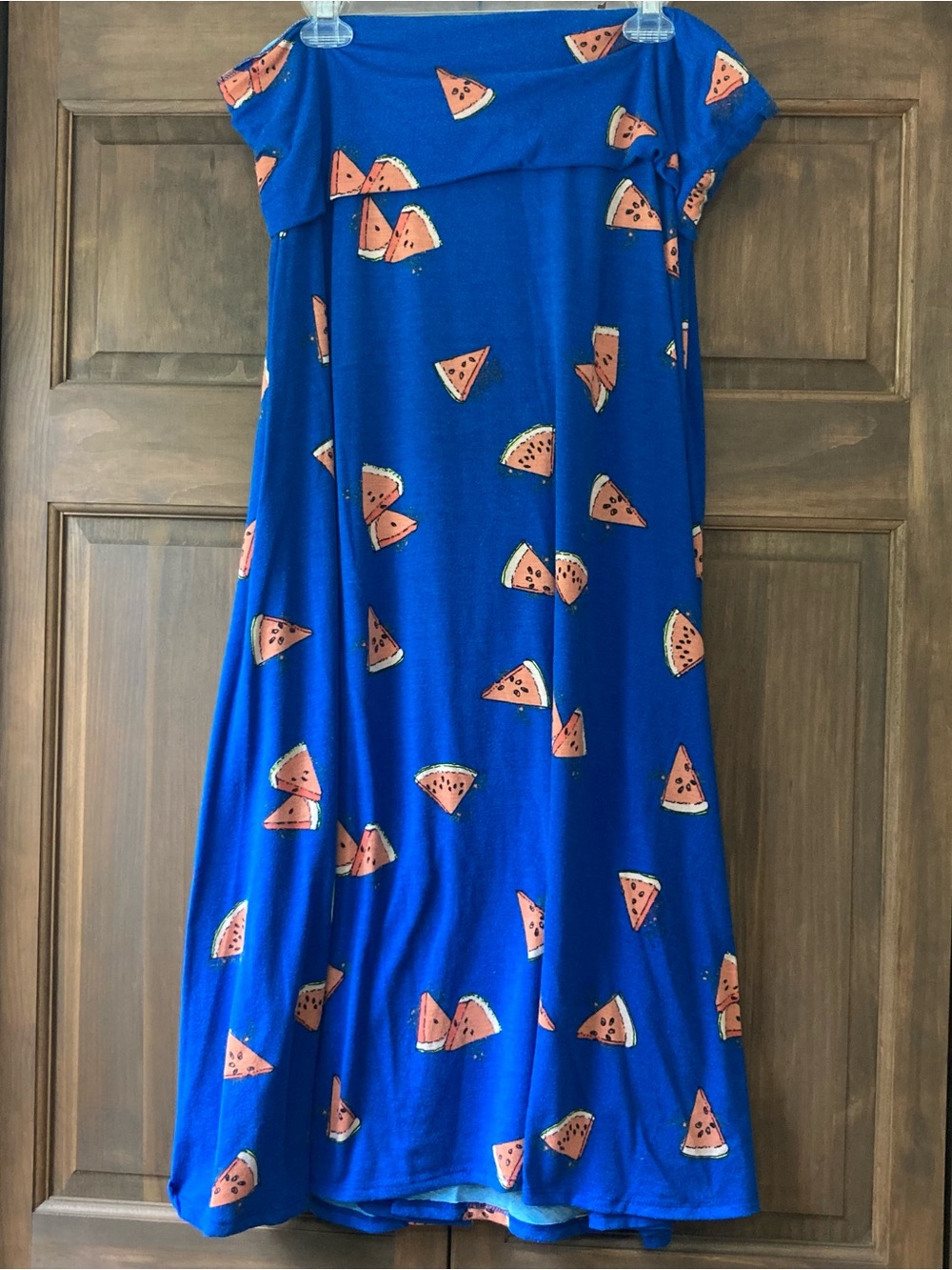 5/$15 LuLaRoe Blue & Watermelon Print Maxi Skirt (SIGNIFICANT FUZZING) 2X